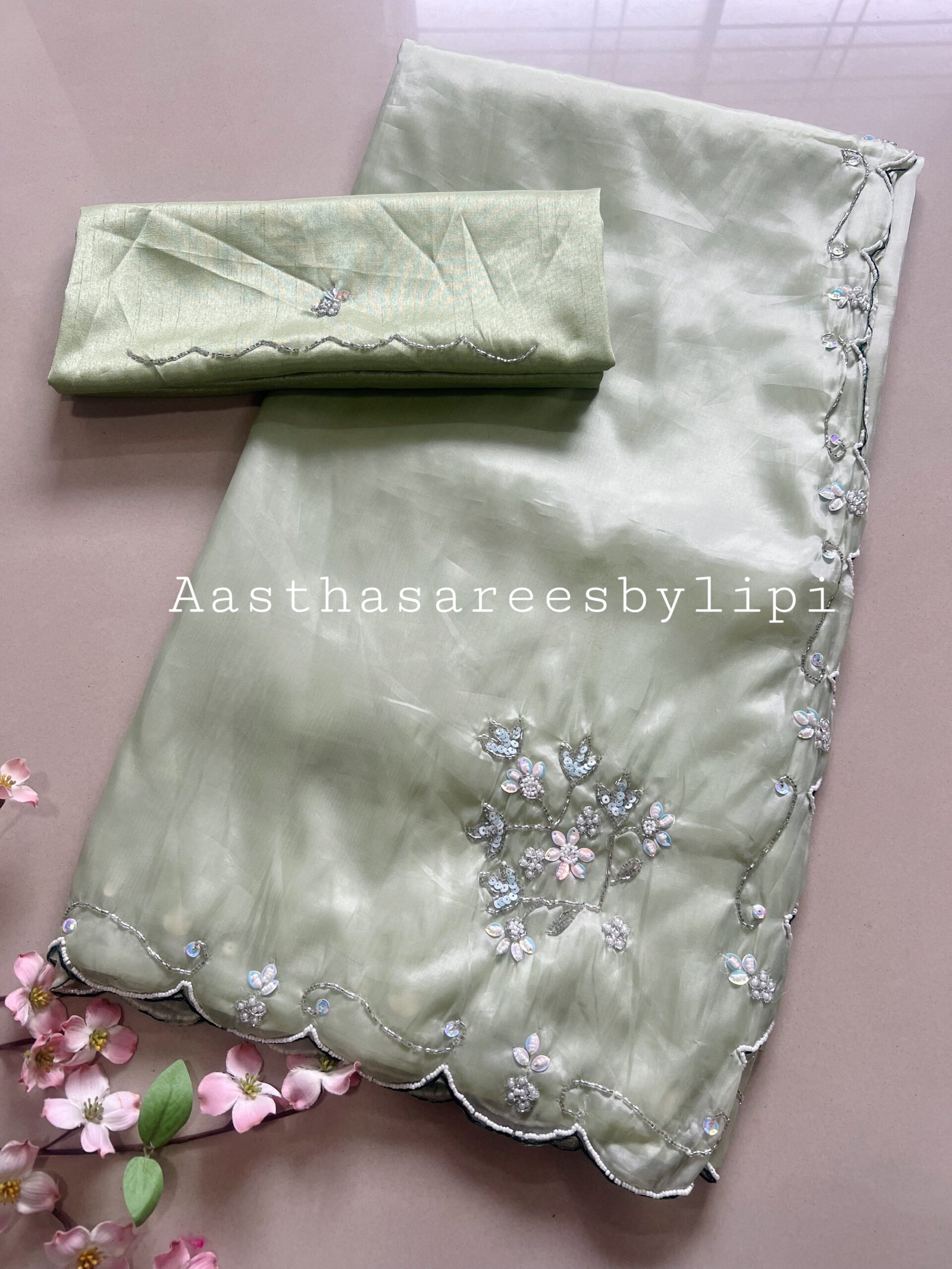 Hand Work Organza Saree