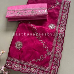 Dark Pink Shimmer Silk Saree