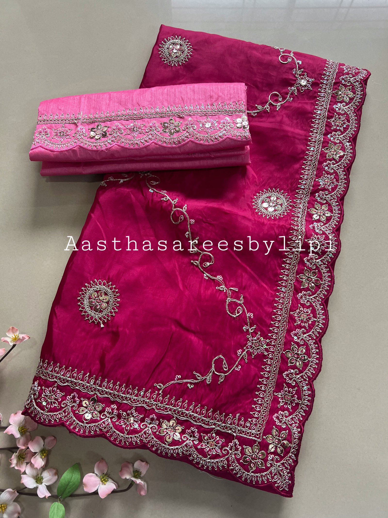 Dark Pink Shimmer Silk Saree