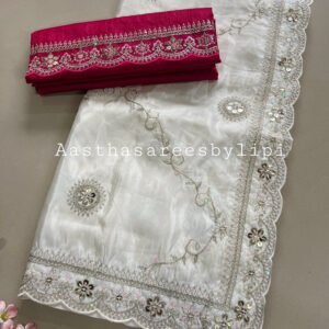 Off White Shimmer Silk Saree