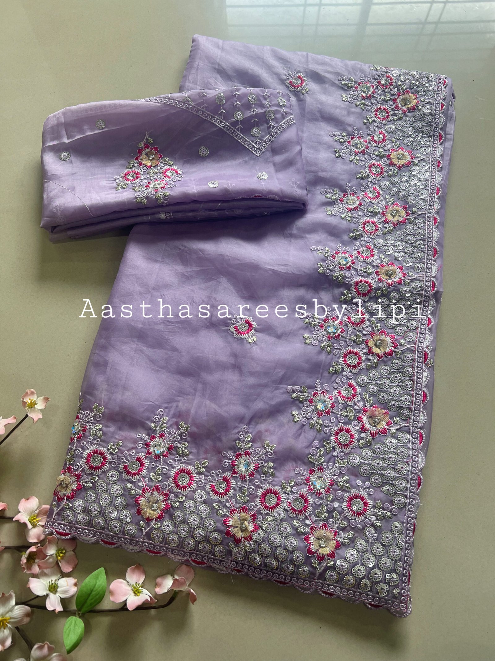 Pastel Colour Work Saree - Image 2