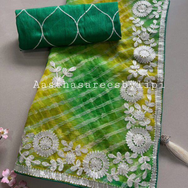 Pheta Work Weightless Chiffon Lehariya Sarees