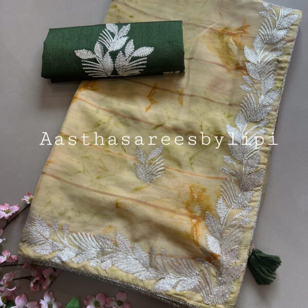 Printed effect Pheta work Chiffon Saree