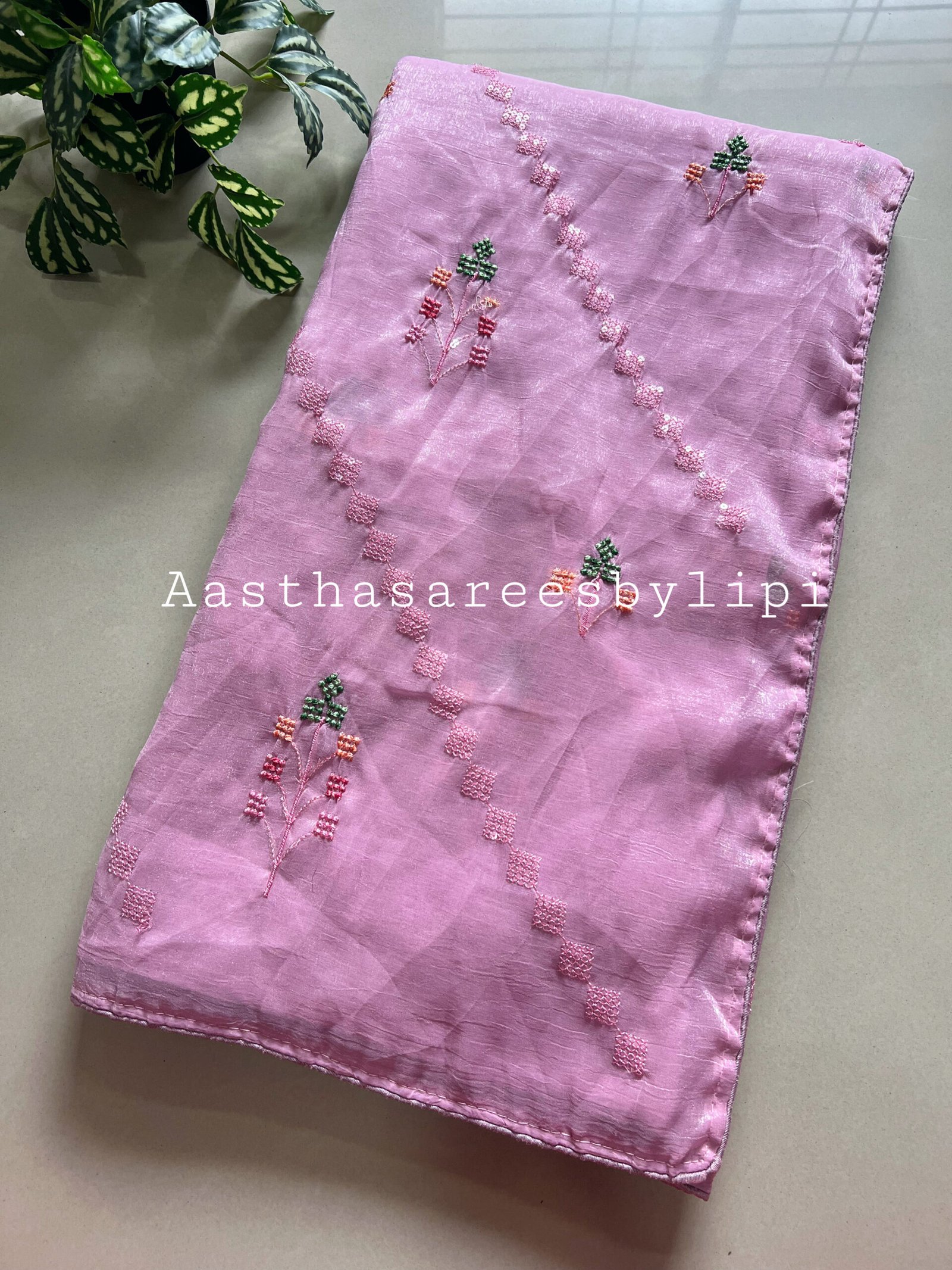 Thread Work Shimmer Saree - Image 3