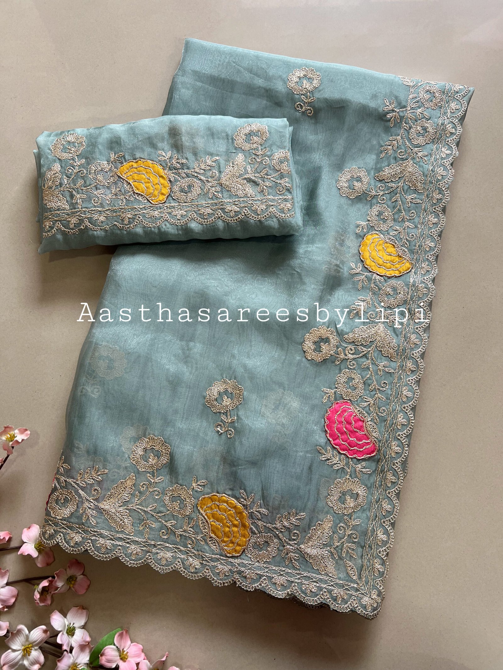 Pitta Patch Work Border Shimmer Saree