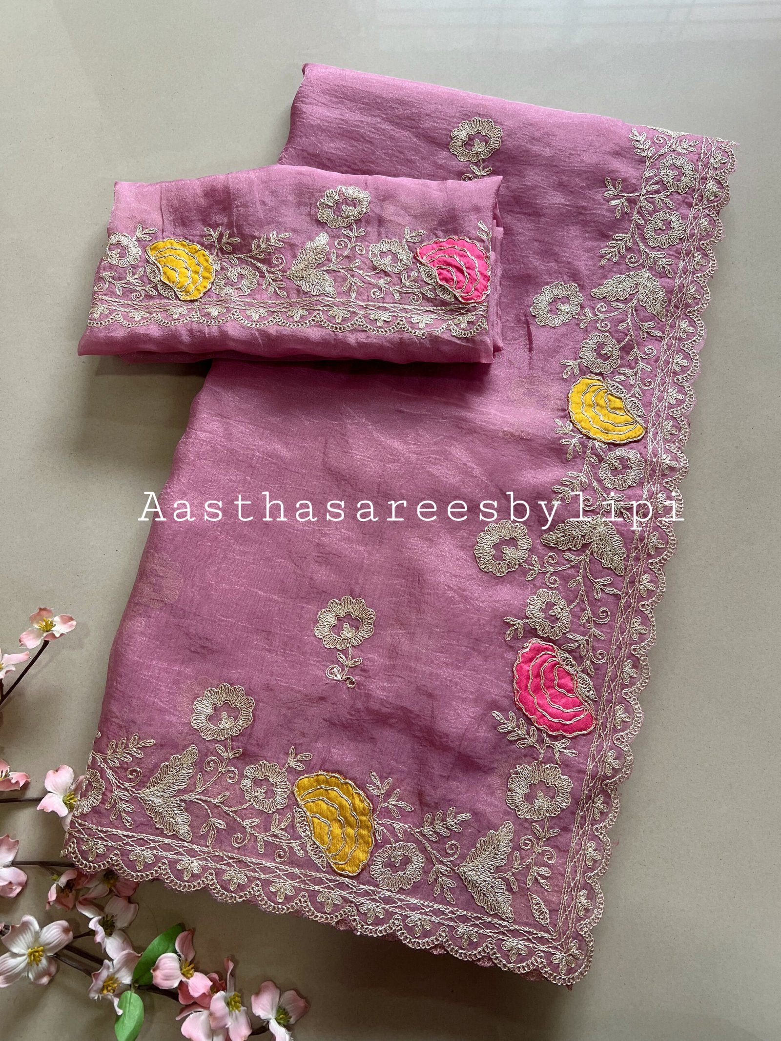 Pitta Patch Work Border Shimmer Saree