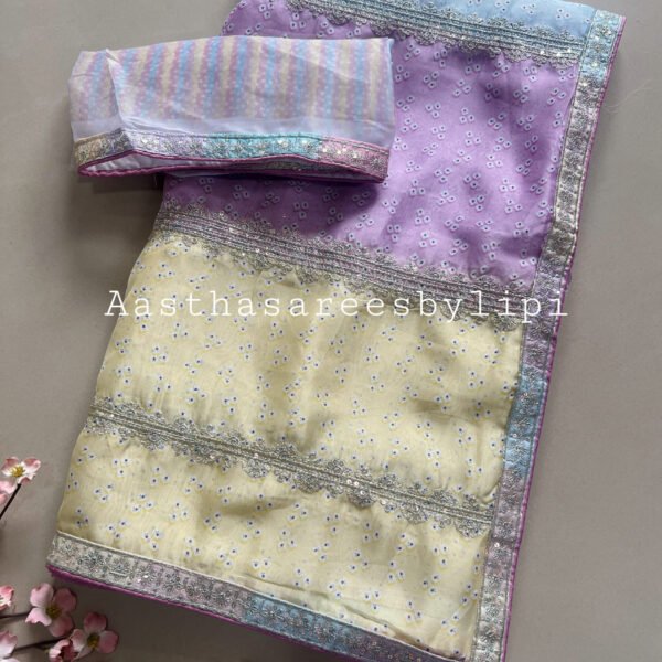 Multicoloured Chiffon Organza Printed Saree