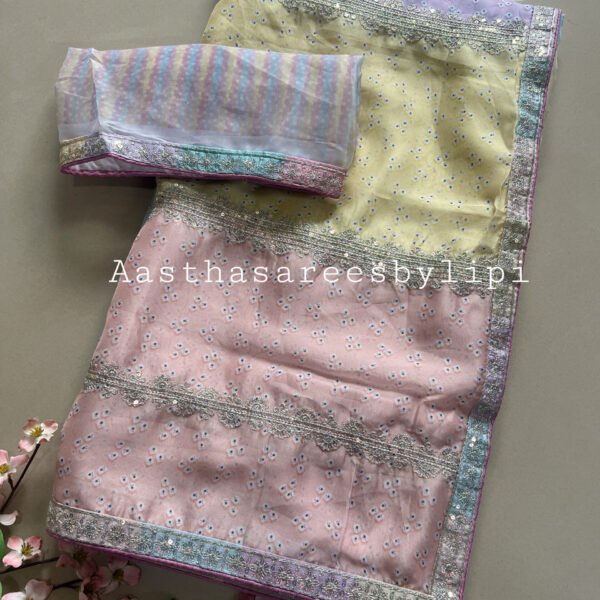 Multicoloured Chiffon Organza Printed Saree