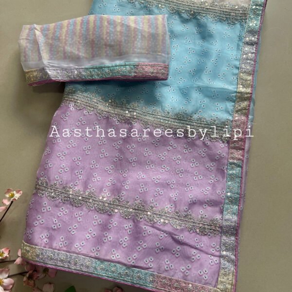 Multicoloured Chiffon Organza Printed Saree