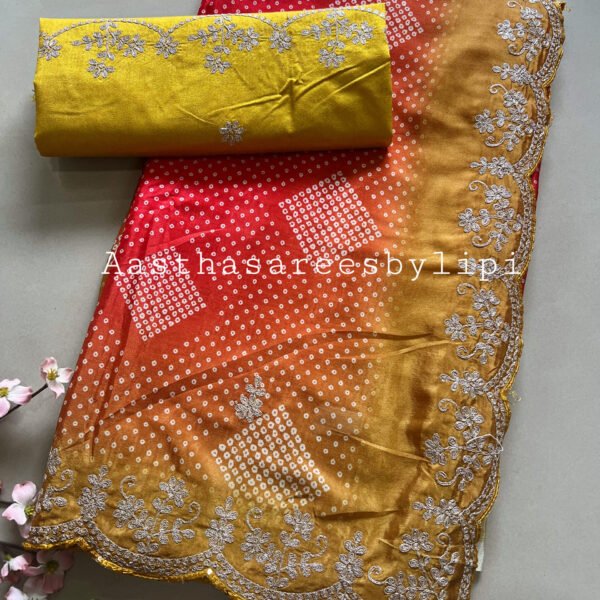Shaded Bandhani Cut Work Border Semi Soft Silk Sarees