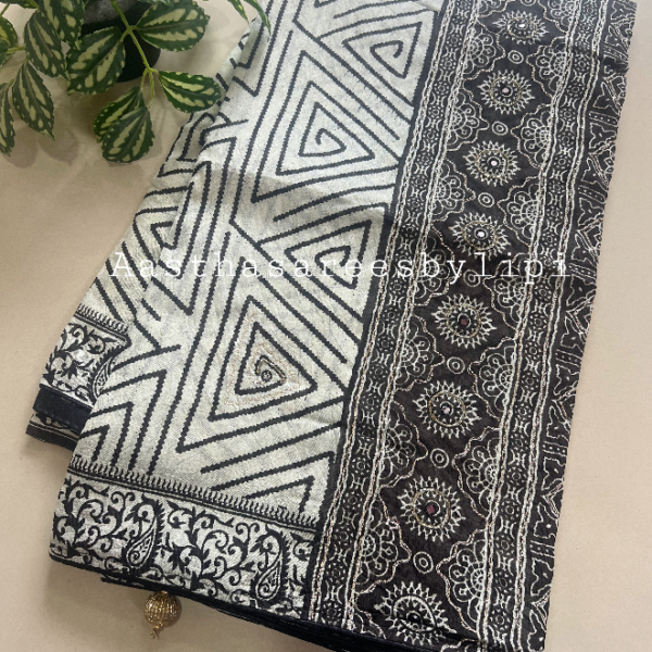Rayon Semi Mul Cotton Geometric Print Sarees
