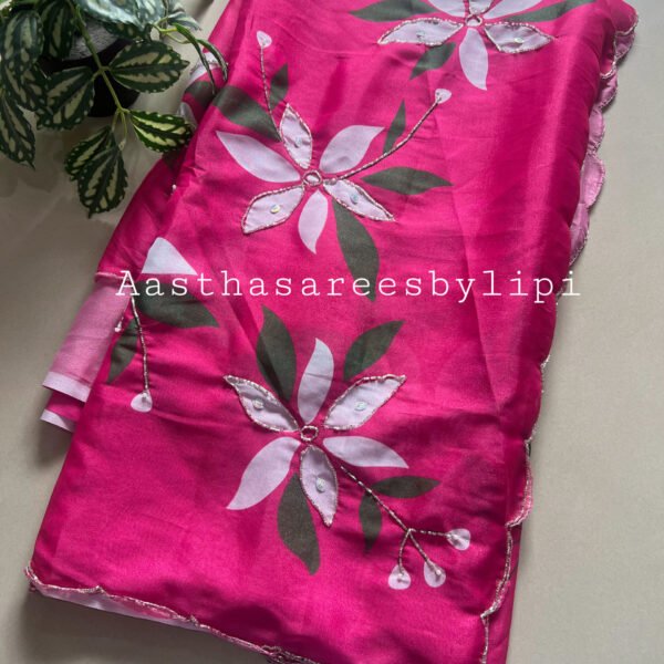 Floral Print Shimmer Hand work Sarees