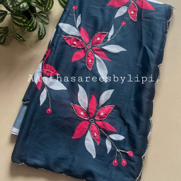 Floral Print Shimmer Hand work Sarees