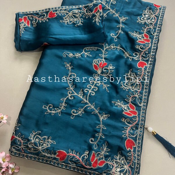 Semi Dola Silk Thread Embroidery Saree