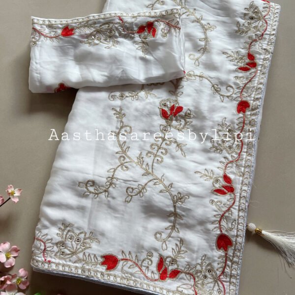 Semi Dola Silk Thread Embroidery Saree