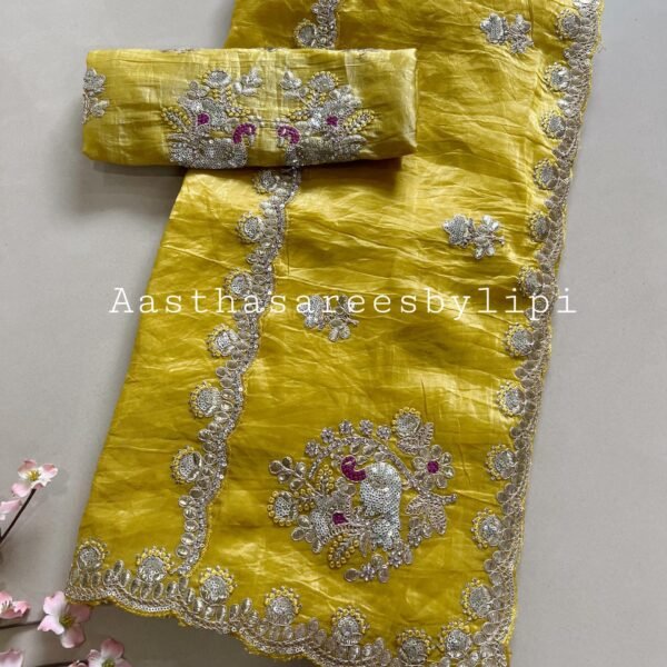 Peacock Butta Soft Crush Organza Saree