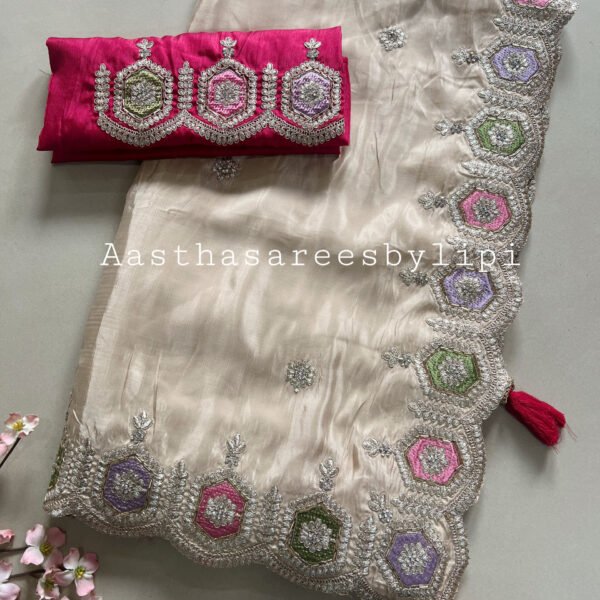 Cut Work Border Dola Shimmer Silk Saree