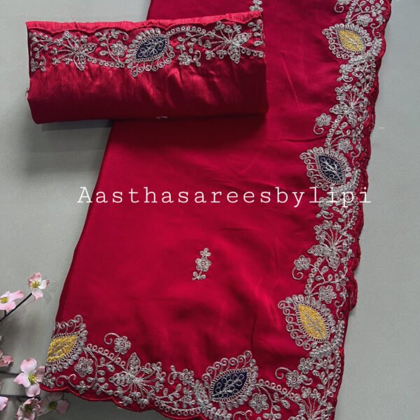 Shimmer Soft Silk Pitta Work Sarees