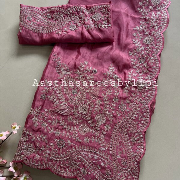 Heavy Pallu Pitta Work Shimmer Silk Sarees