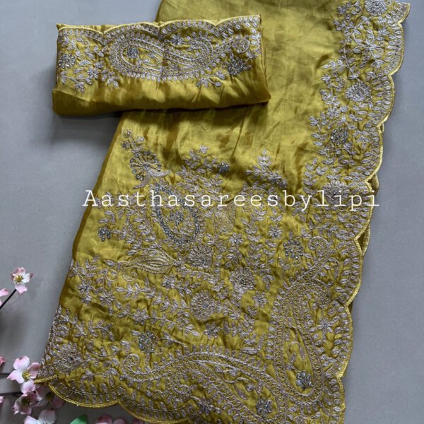 Heavy Pallu Pitta Work Shimmer Silk Sarees