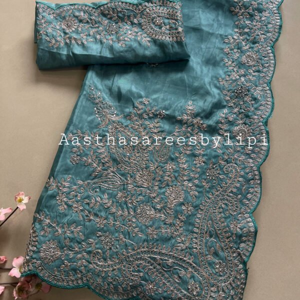 Heavy Pallu Pitta Work Shimmer Silk Sarees