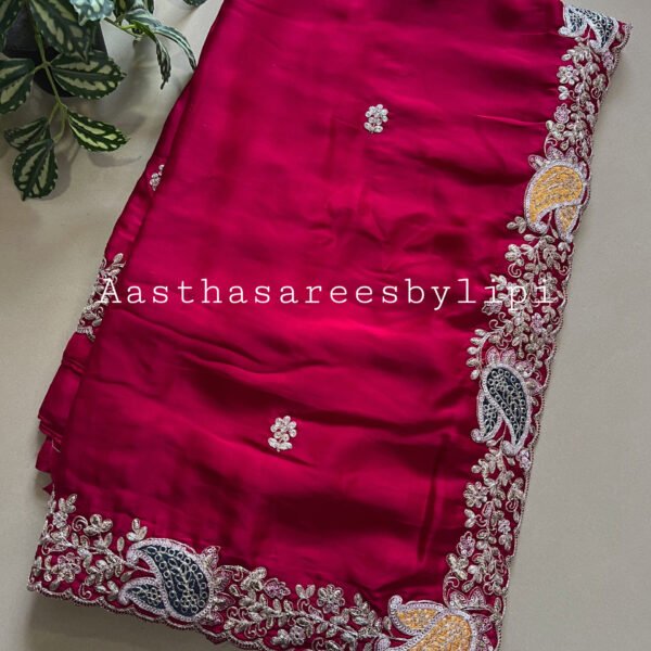 Dark Pinkish Red Dola Silk Saree