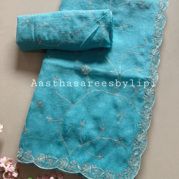 Pitta work Shimmer Chiffon Sarees