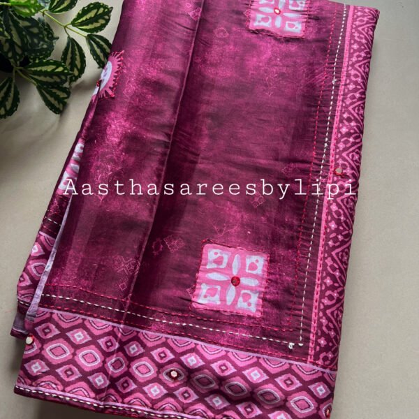Katha Work Semi Silk Printed Sarees