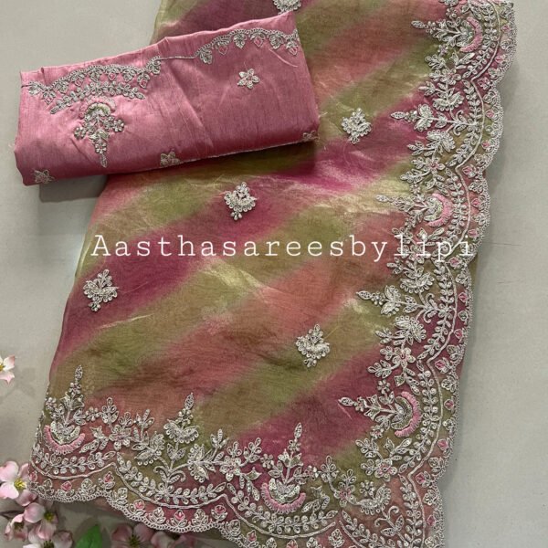 Cut Work Embroidery Border Organza Sarees