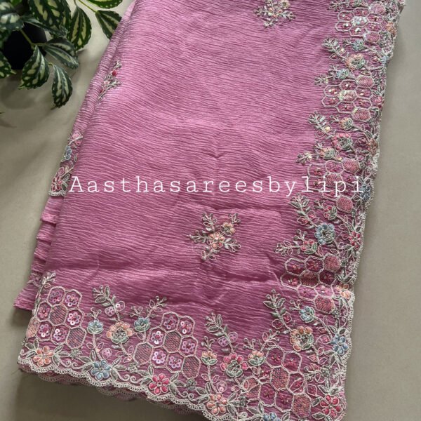 Multicoloured Sequins thread Work Border Shimmer Chiffon Sarees