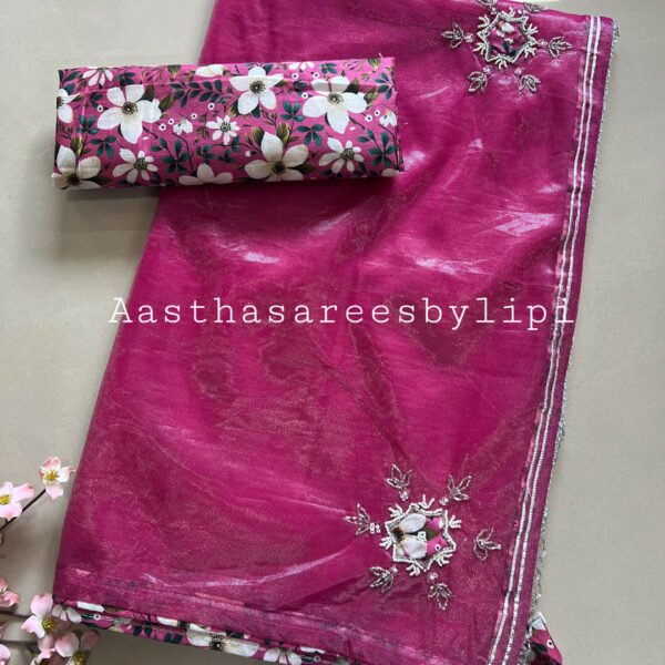 Printed Blouse Soft Net Organza Sarees