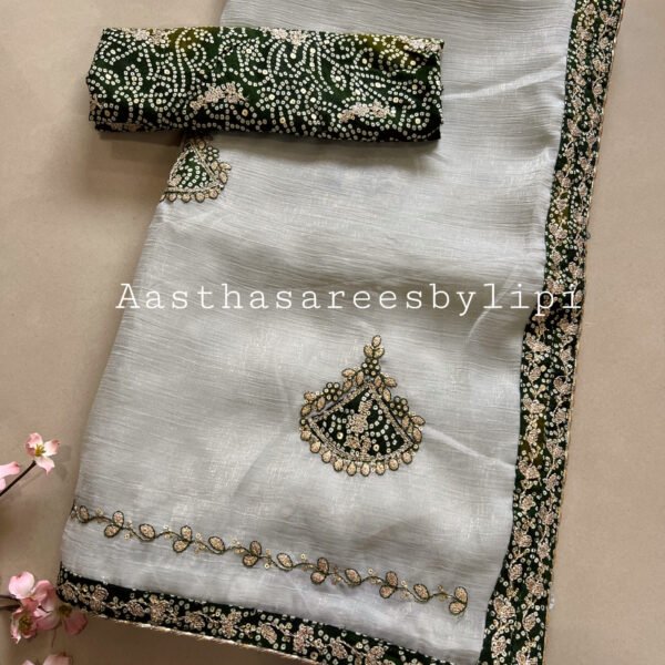 Bandhej Blouse Chiffon Patch Work Saree