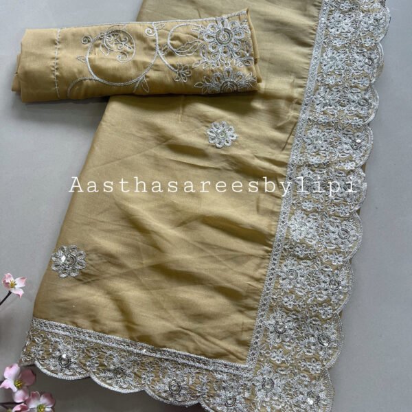 Pitta Work Jari Embroidery Shimmer Sarees