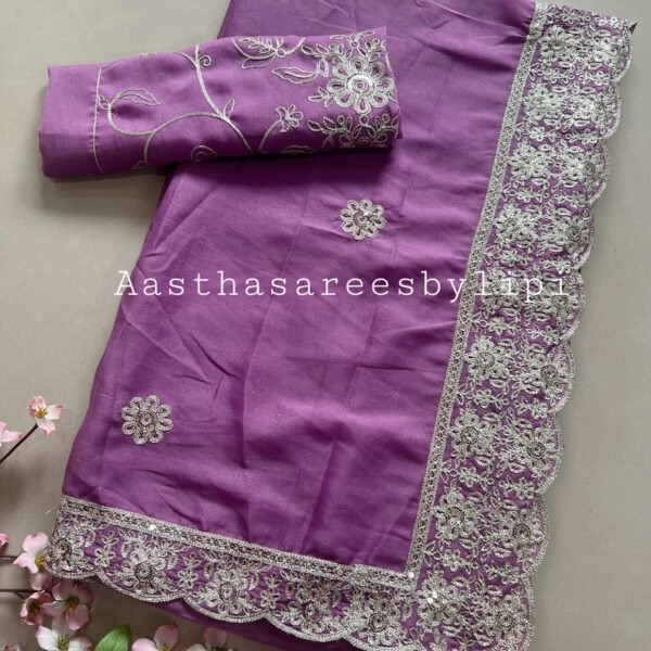 Pitta Work Jari Embroidery Shimmer Sarees