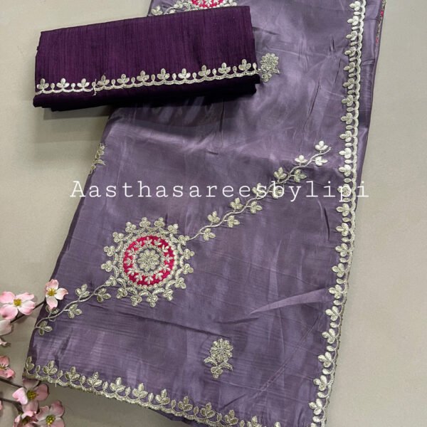 Shimmer Silk Diagonal Work Designer Sarees