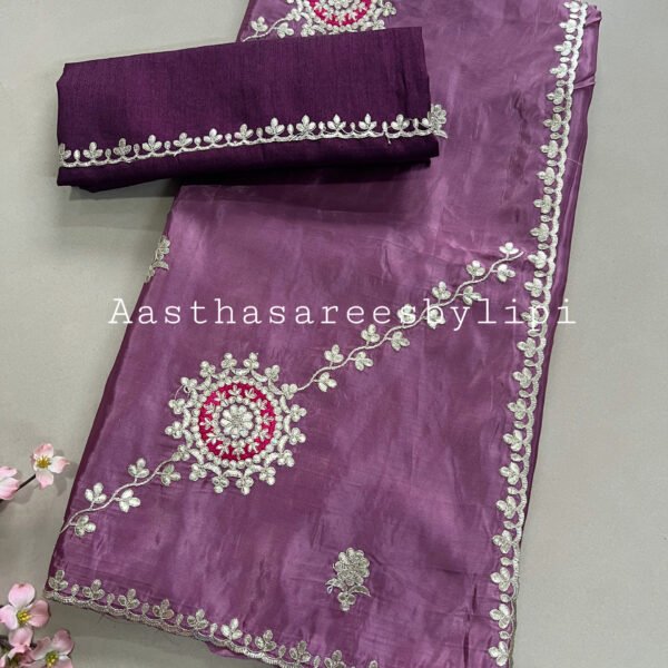 Shimmer Silk Diagonal Work Designer Sarees