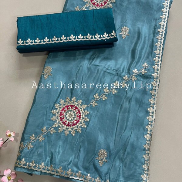 Shimmer Silk Diagonal Work Designer Sarees