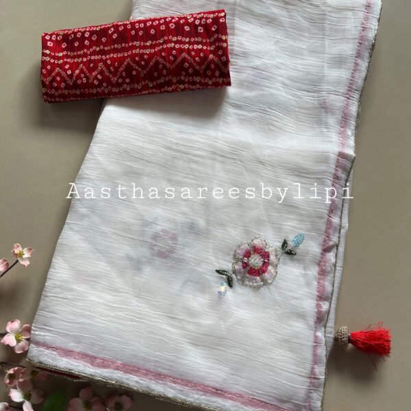 Off White Chiffon Hand Work Saree