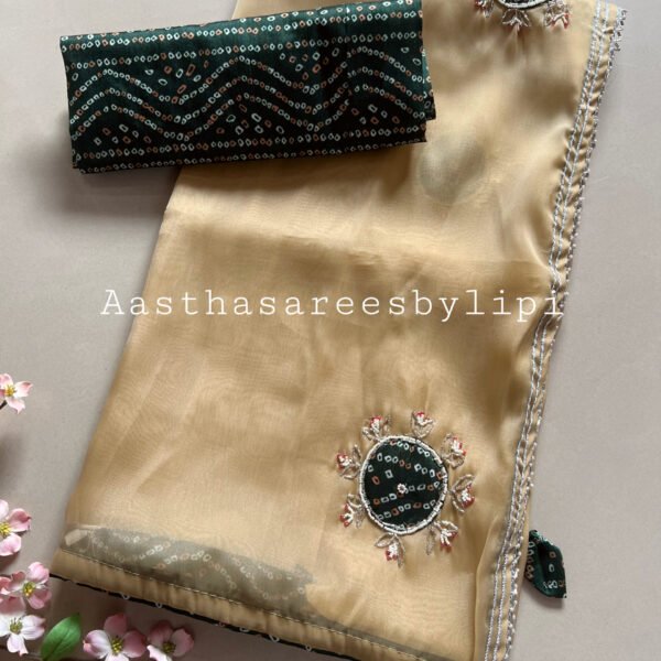 Bandhani Blouse Patch Work Soft Organza Saree