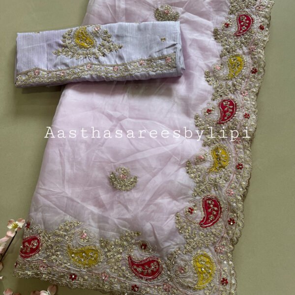 Pastel Shades Patch Work Border Soft Organza Sarees