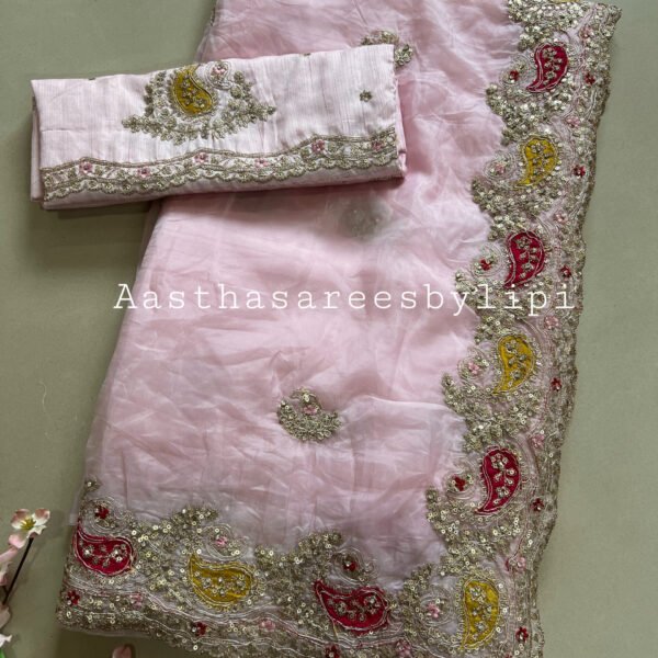 Pastel Shades Patch Work Border Soft Organza Sarees