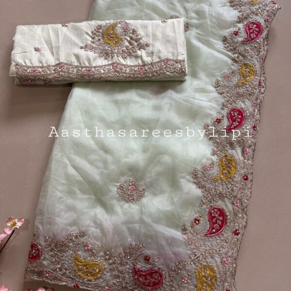 Pastel Shades Patch Work Border Soft Organza Sarees