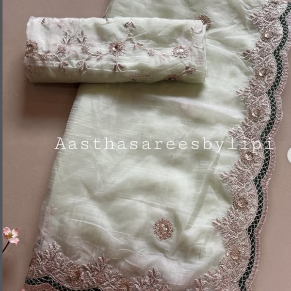 Heavy Blouse Cut Work Border Soft Organza Saree