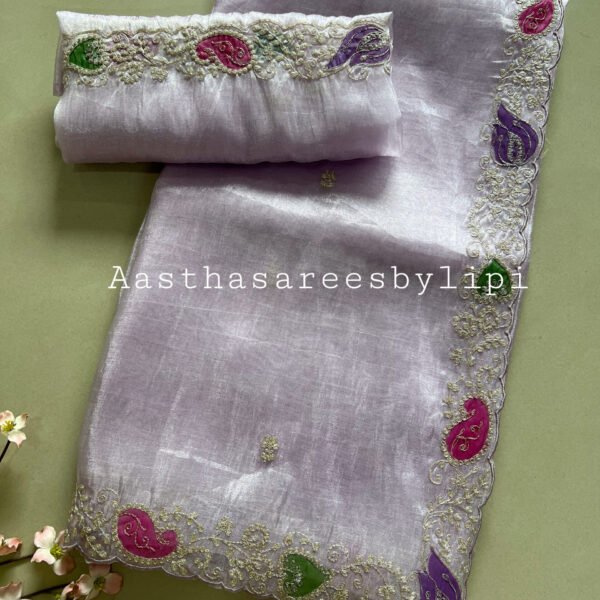 Crush Glass Tissue Organza Pitta Work Sarees