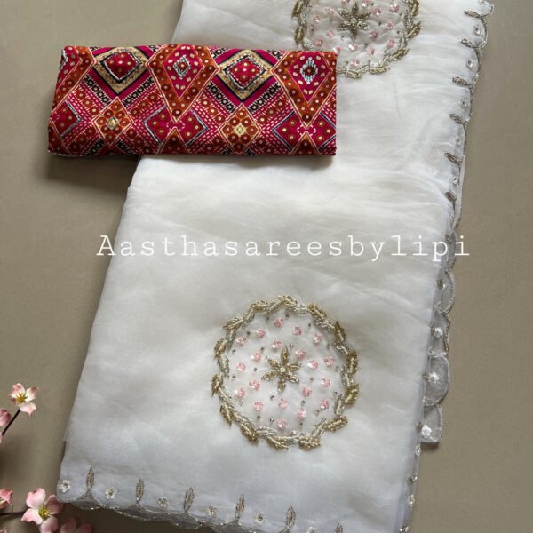 Printed Blouse Hand Work Soft Organza Saree