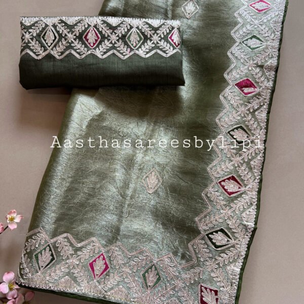 Pheta Work Crushed Shimmer Organza Sarees