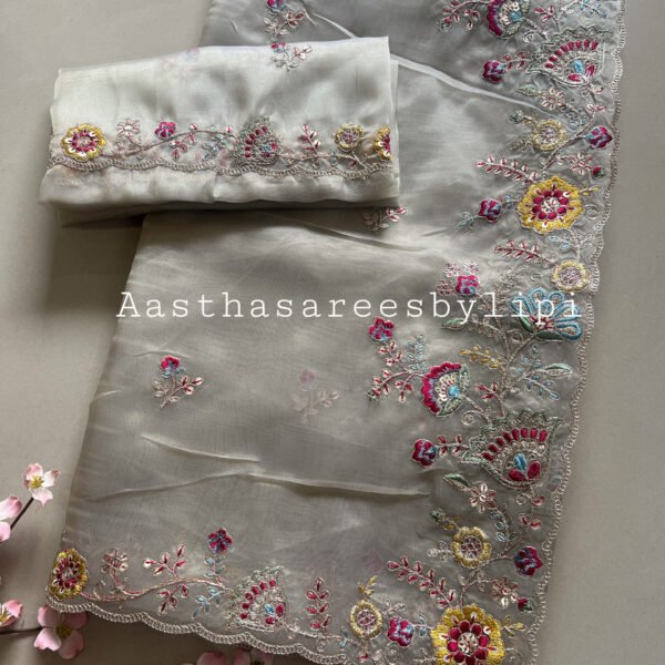 Multicoloured Border Tissue Organza Saree