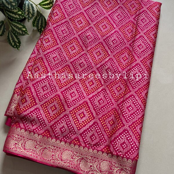 Dark Rani Bandhej Soft Silk Saree