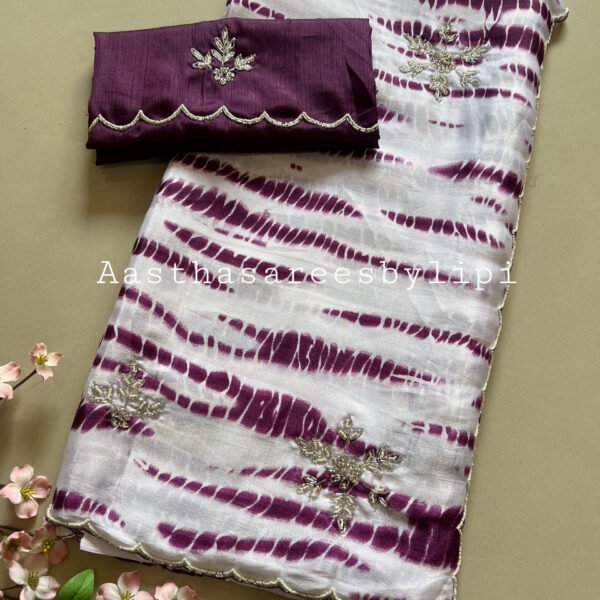 Shibori Print Hand Work Shimmer Silk Sarees