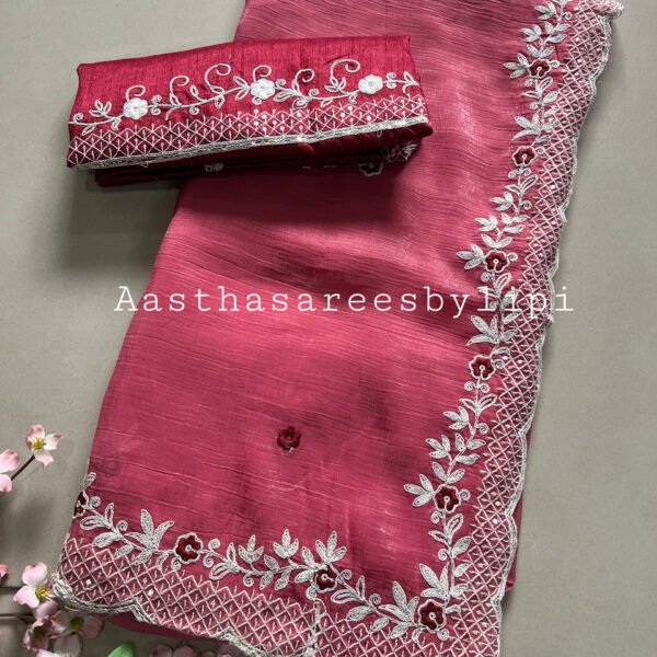 Cut Work Thread Border Shimmer Chiffon Sarees